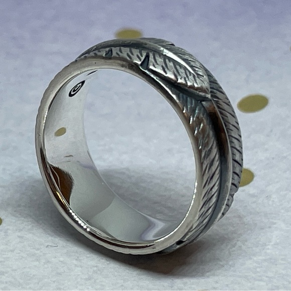 David Yurman Sterling Silver Frontier Feather 10mm Band Ring Size 9 - Picture 8 of 8